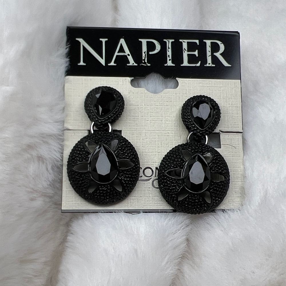 Napier Elegant Black Drop comfort clip on Earrings